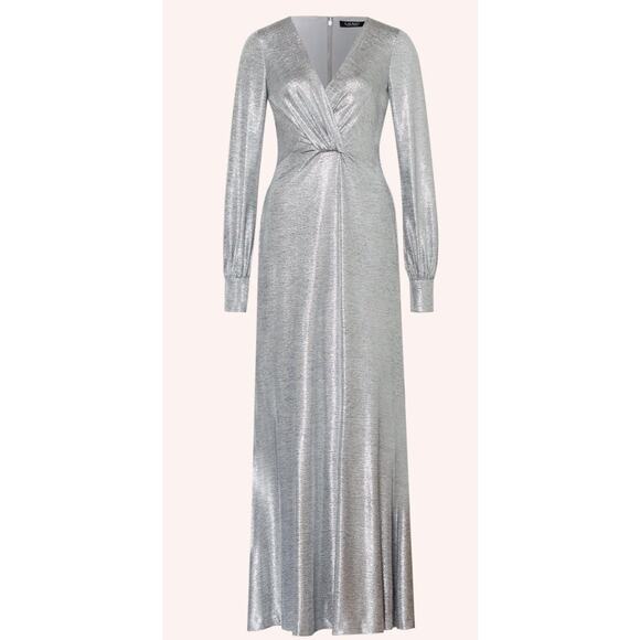 LAUREN RALPH LAUREN Evening Dress DELANCEY Silver Metallic size 8 - Picture 7 of 7